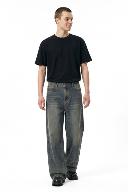 Men's Vintage Wash Baggy Wide Leg Jeans