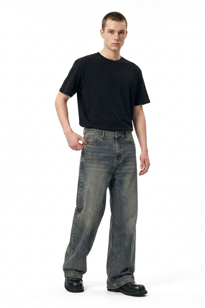 Men's Vintage Wash Baggy Wide Leg Jeans