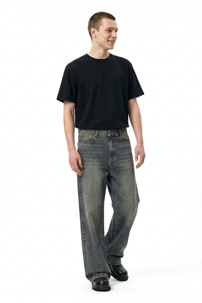 Men's Vintage Wash Baggy Wide Leg Jeans