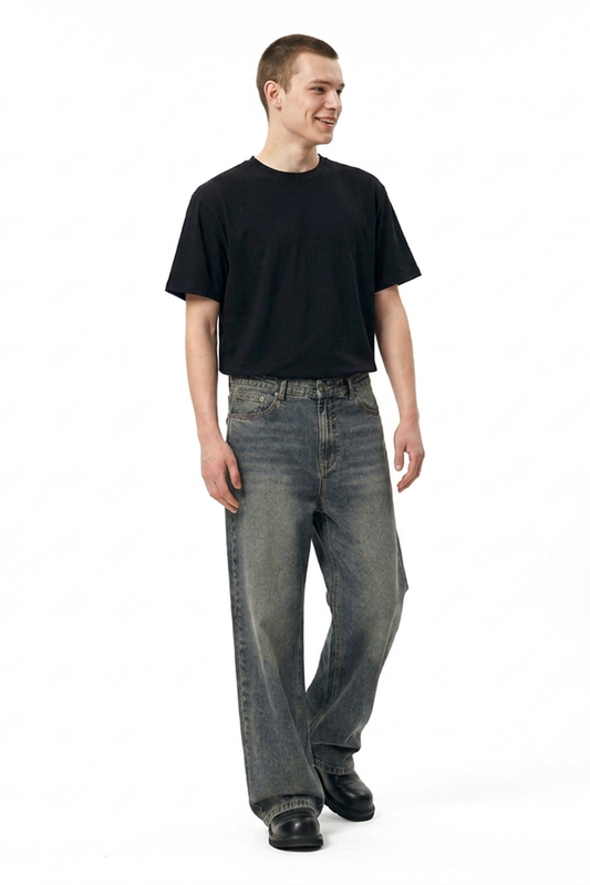 Men's Vintage Wash Baggy Wide Leg Jeans