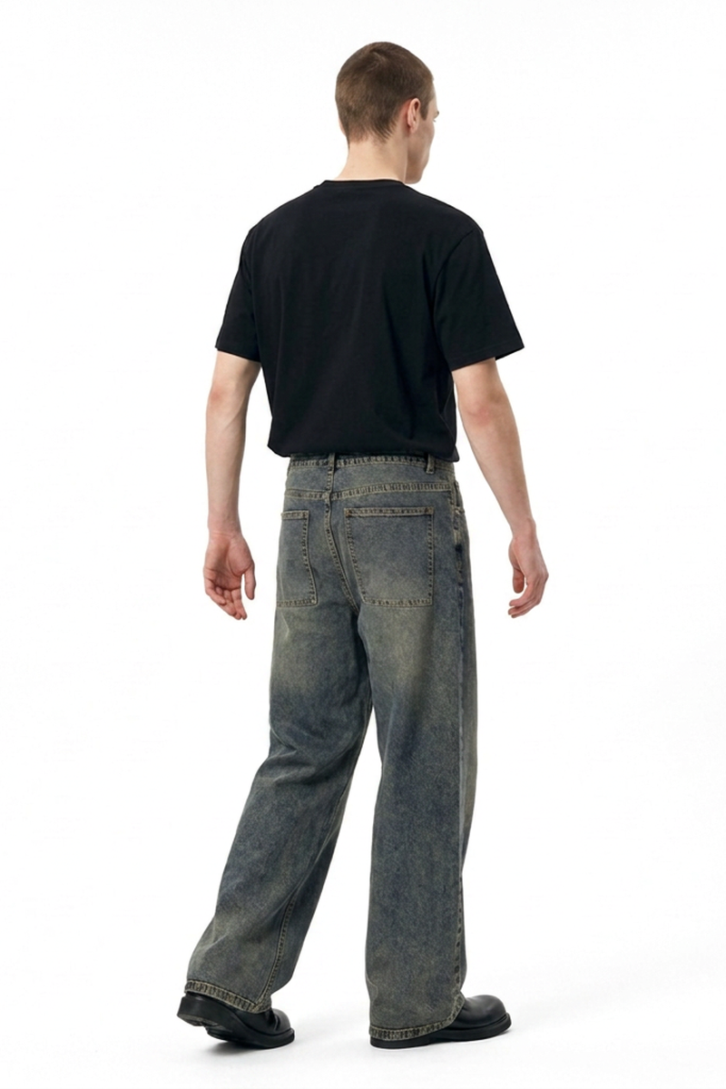 Men's Vintage Wash Baggy Wide Leg Jeans