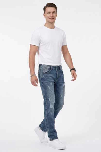 Men's Casual Rip Detail Slim Straight Jeans
