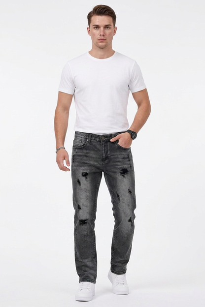 Men's Casual Rip Detail Slim Straight Jeans