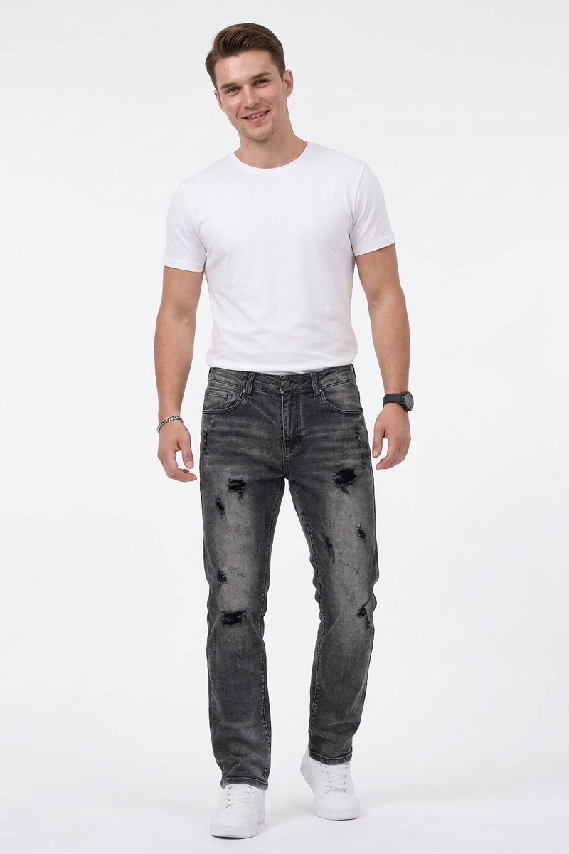 Men's Casual Rip Detail Slim Straight Jeans