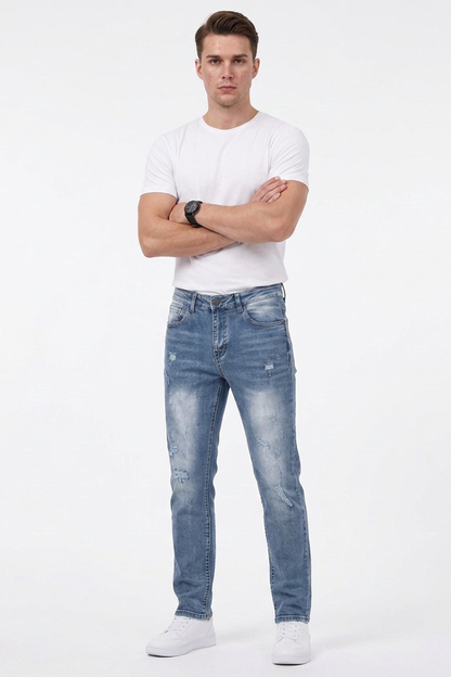 Men's Casual Rip Detail Slim Straight Jeans