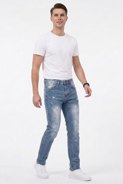 Men's Casual Rip Detail Slim Straight Jeans
