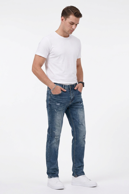 Men's Casual Rip Detail Slim Straight Jeans