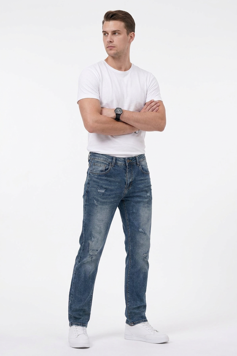 Men's Casual Rip Detail Slim Straight Jeans