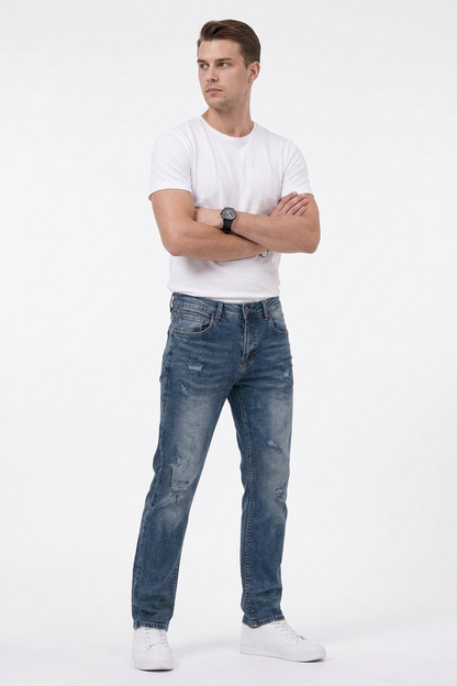 Men's Casual Rip Detail Slim Straight Jeans