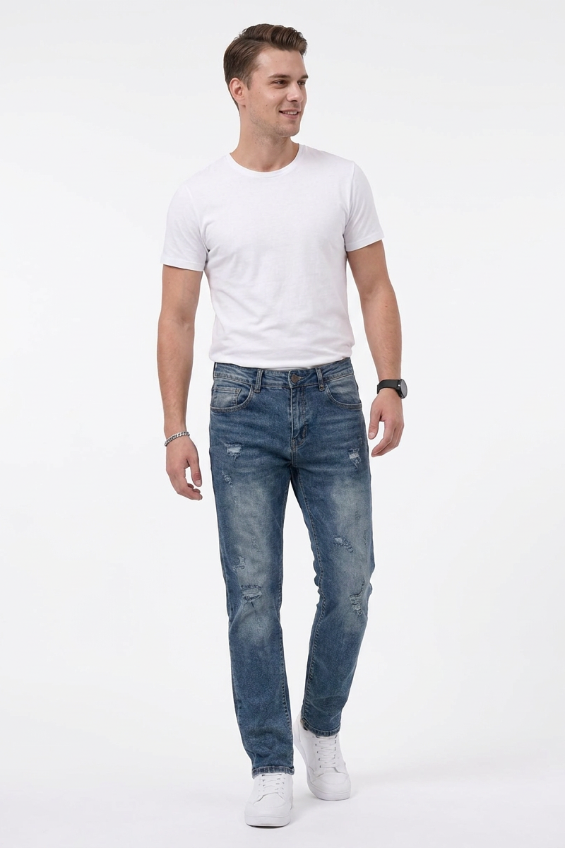 Men's Casual Rip Detail Slim Straight Jeans