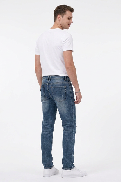 Men's Casual Rip Detail Slim Straight Jeans