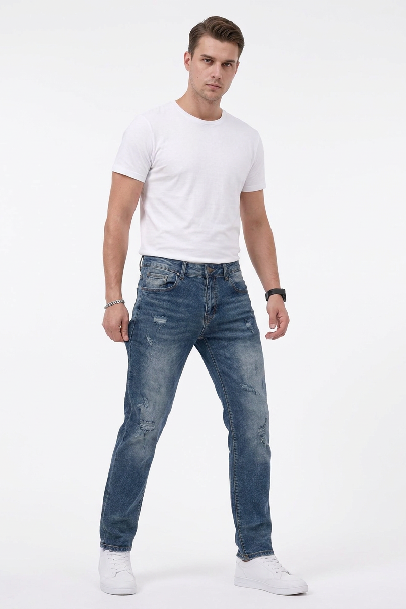 Men's Casual Rip Detail Slim Straight Jeans