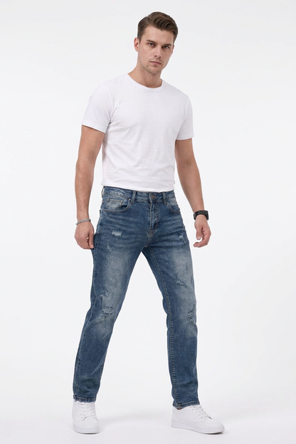 Men's Casual Rip Detail Slim Straight Jeans
