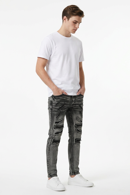 Men's Heavy Distressed Slim Fit Ripped Jeans