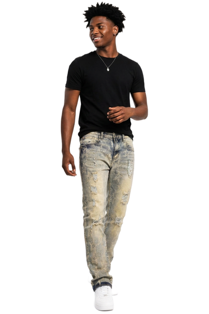 Men's Star Print Distressed Slim Fit Jeans