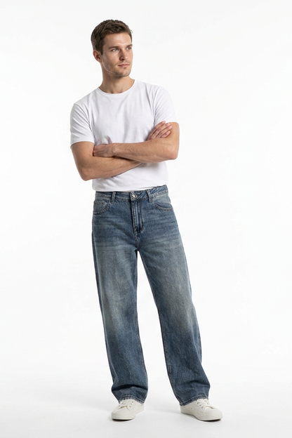 Men's Vintage Wash Relaxed Straight Leg Jeans