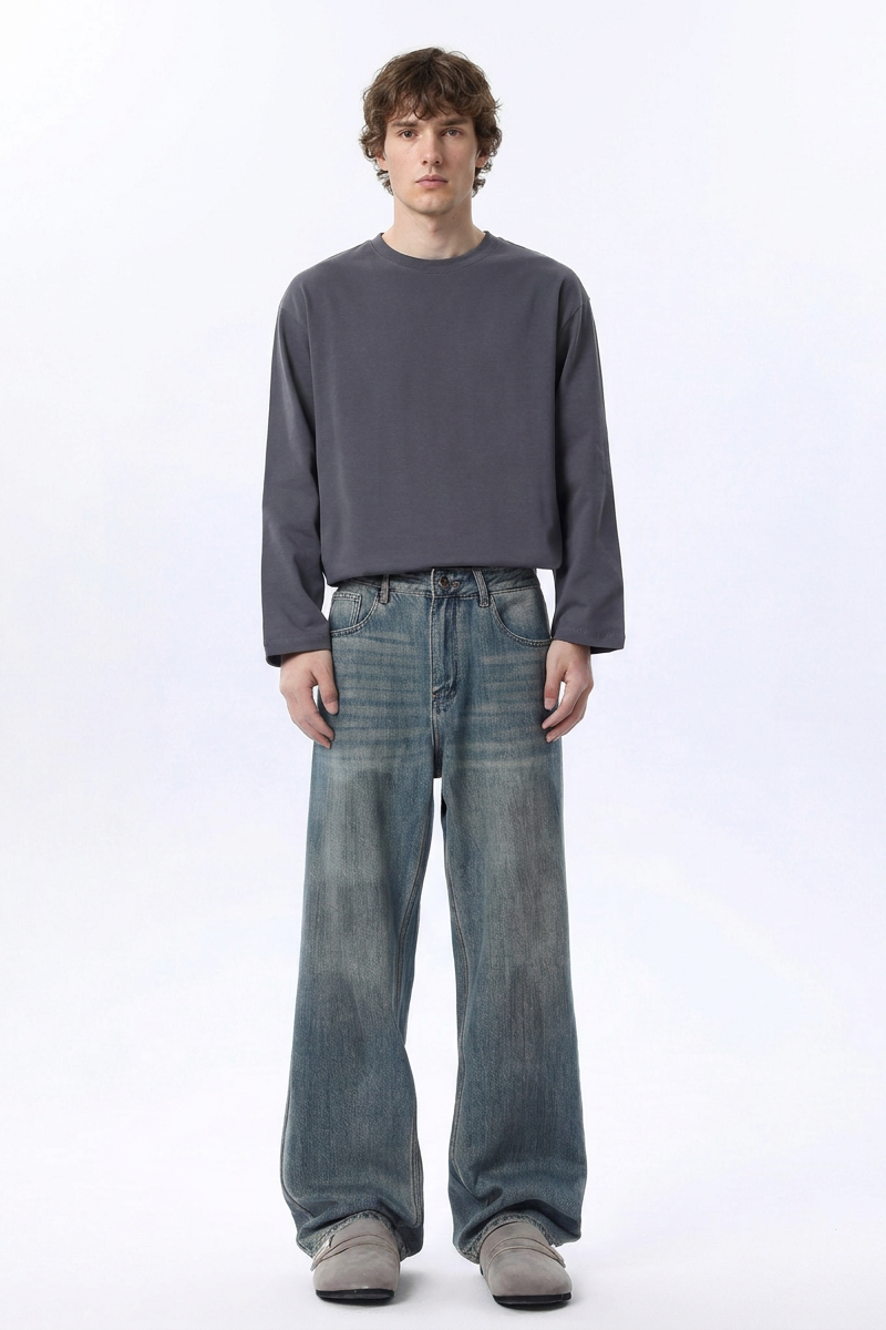 Men's Dirty Washed Relaxed Straight Leg Jeans