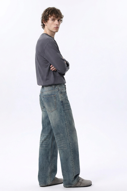 Men's Dirty Washed Relaxed Straight Leg Jeans