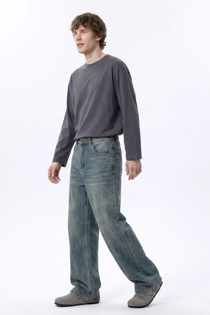Men's Dirty Washed Relaxed Straight Leg Jeans