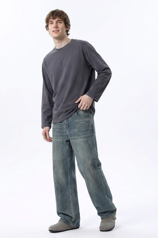 Men's Dirty Washed Relaxed Straight Leg Jeans