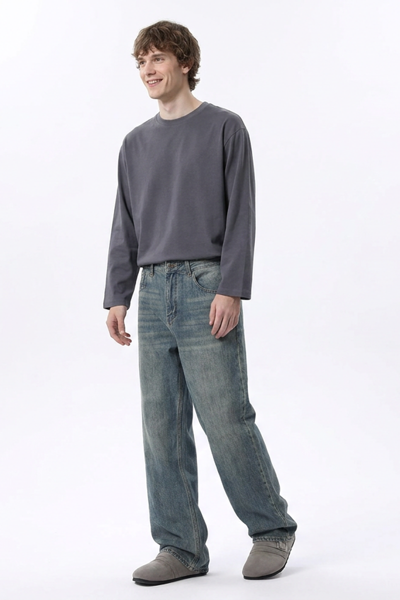 Men's Dirty Washed Relaxed Straight Leg Jeans