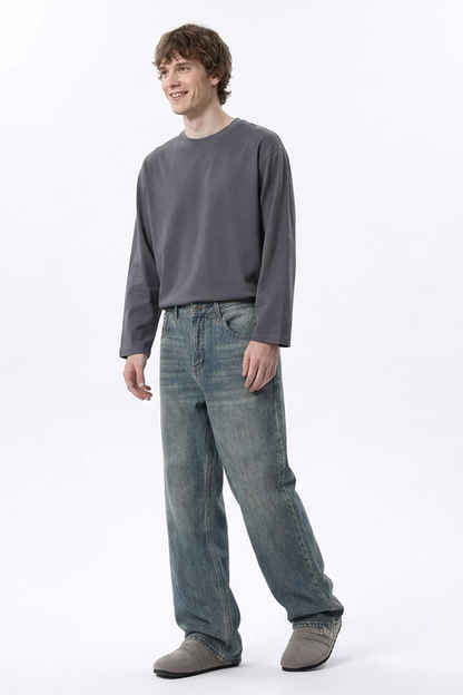 Men's Dirty Washed Relaxed Straight Leg Jeans
