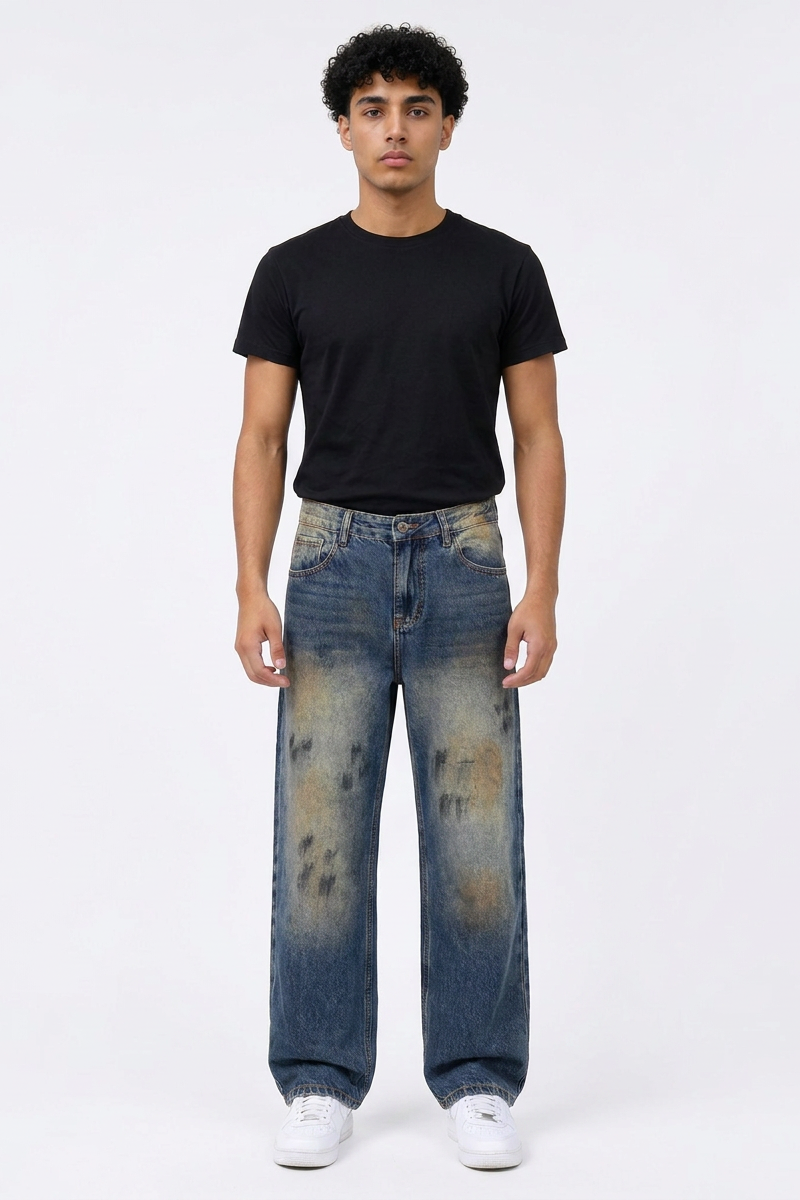 Men's Dirty Wash Graffiti Straight Leg Jeans