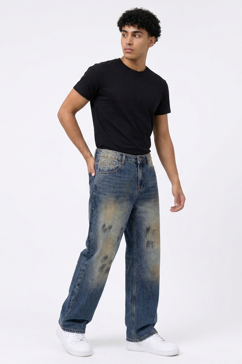Men's Dirty Wash Graffiti Straight Leg Jeans