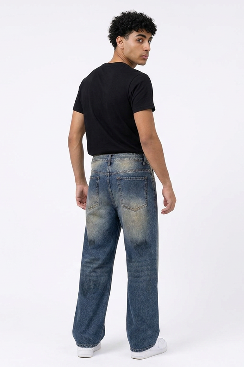 Men's Dirty Wash Graffiti Straight Leg Jeans