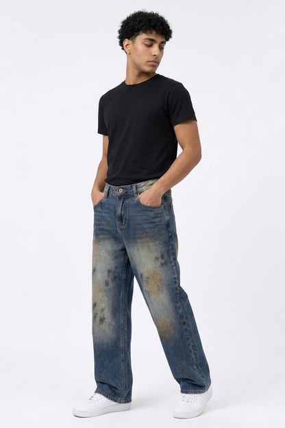 Men's Dirty Wash Graffiti Straight Leg Jeans