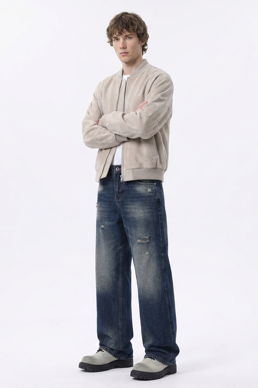 Men's Distressed Ripped Relaxed Straight Leg Jeans