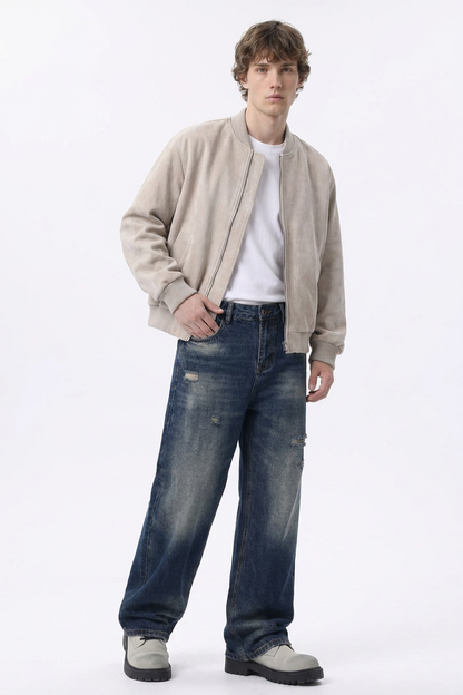Men's Distressed Ripped Relaxed Straight Leg Jeans