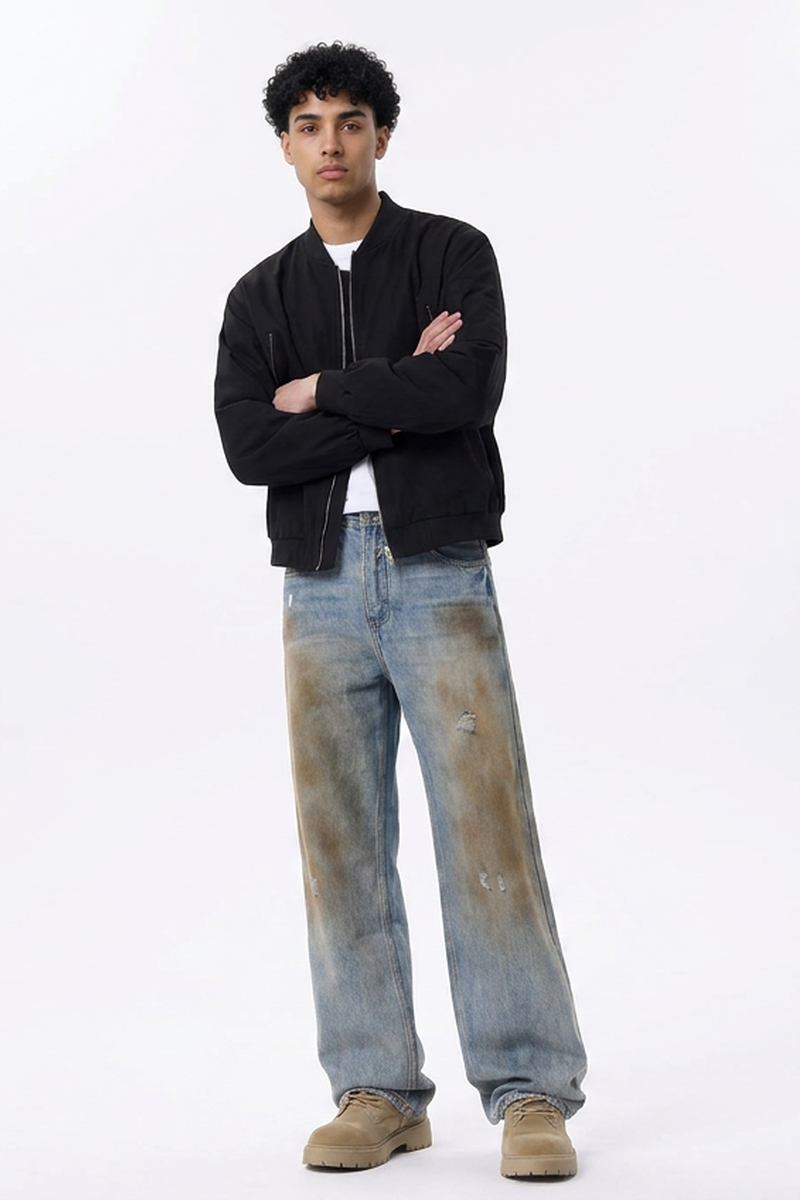 Men's Dirty Wash Relaxed Straight Leg Jeans