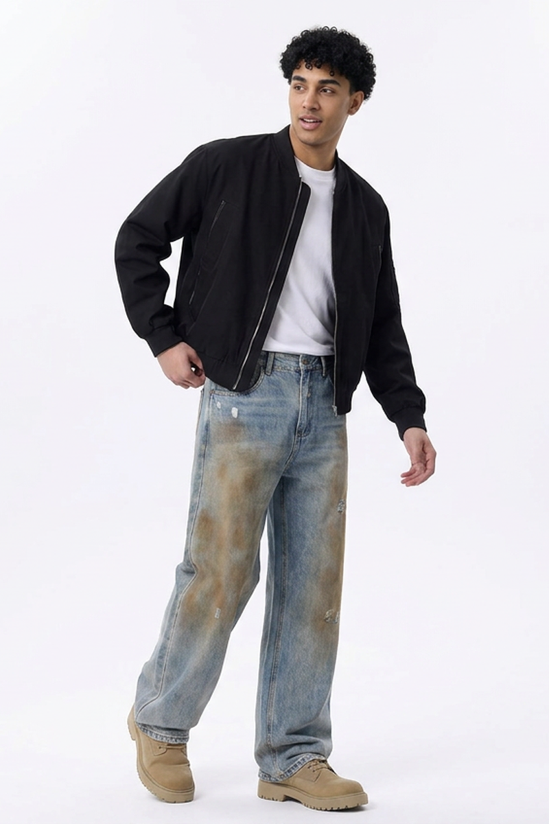 Men's Dirty Wash Relaxed Straight Leg Jeans