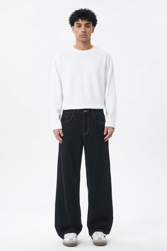 Men's Raw Black Relaxed Straight Leg Jeans