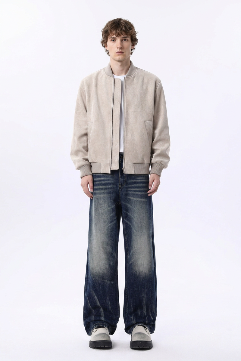 Men's Heavy Wash Straight Leg Jeans