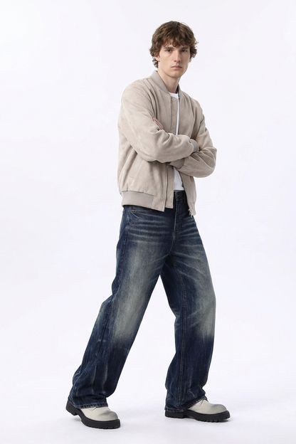 Men's Heavy Wash Straight Leg Jeans