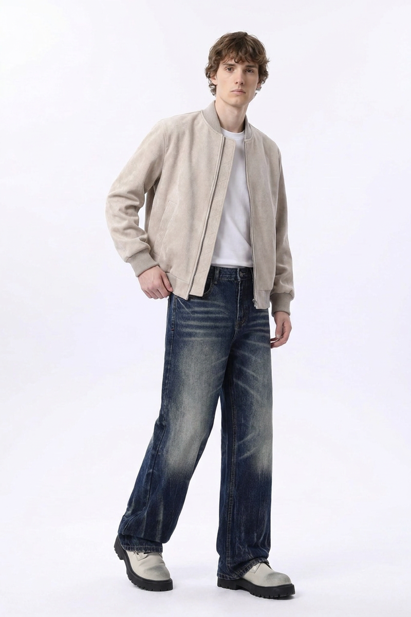 Men's Heavy Wash Straight Leg Jeans