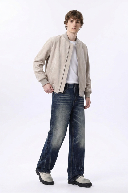 Men's Heavy Wash Straight Leg Jeans