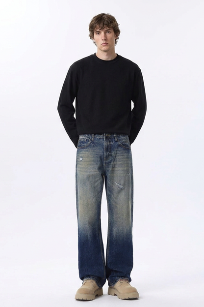 Men's Retro Gradient Ripped Straight Leg Jeans