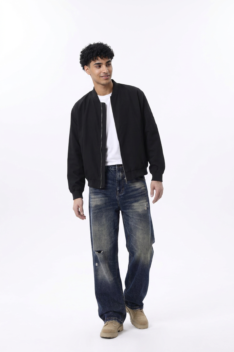 Men's Ripped Wash Straight Leg Jeans