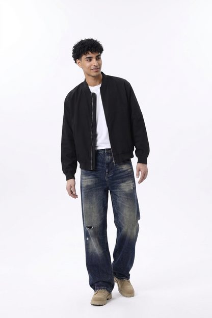 Men's Ripped Wash Straight Leg Jeans