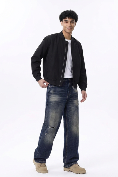 Men's Ripped Wash Straight Leg Jeans