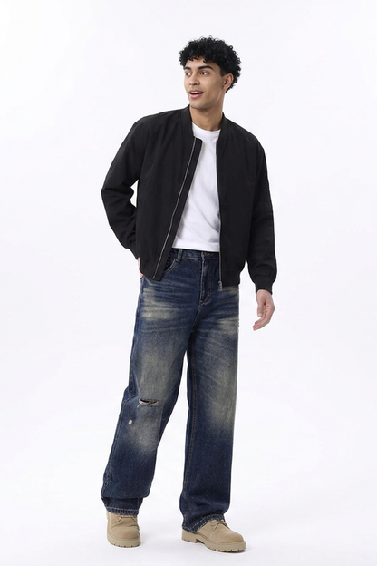 Men's Ripped Wash Straight Leg Jeans