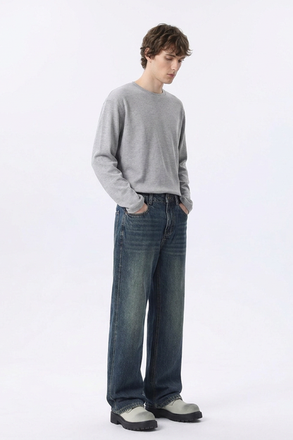 Men's 100% Cotton Vintage Wash Straight Leg Jeans