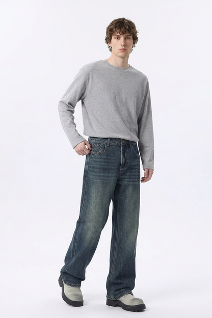 Men's 100% Cotton Vintage Wash Straight Leg Jeans