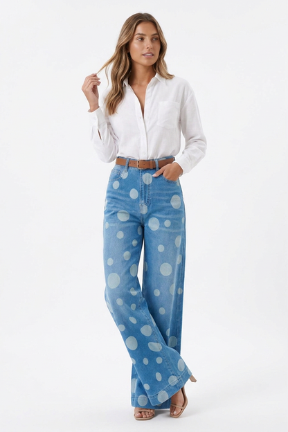 Women's Retro Polka Dot High Waist Wide Leg Jeans