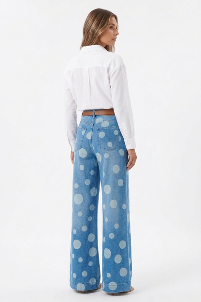 Women's Retro Polka Dot High Waist Wide Leg Jeans
