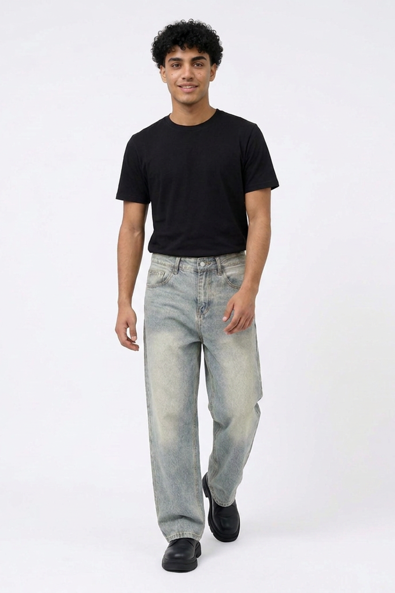 Men's Vintage Wash Loose Wide Leg Jeans
