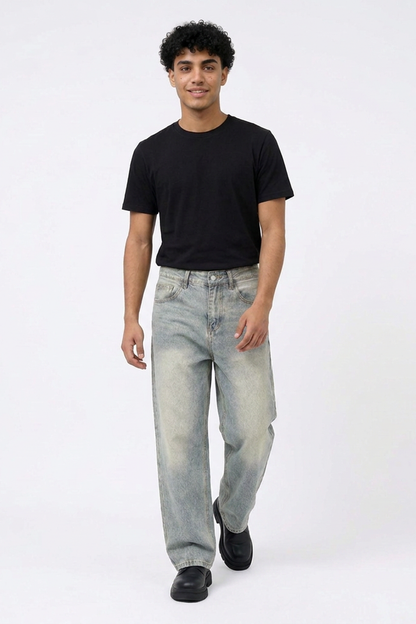 Men's Vintage Wash Loose Wide Leg Jeans